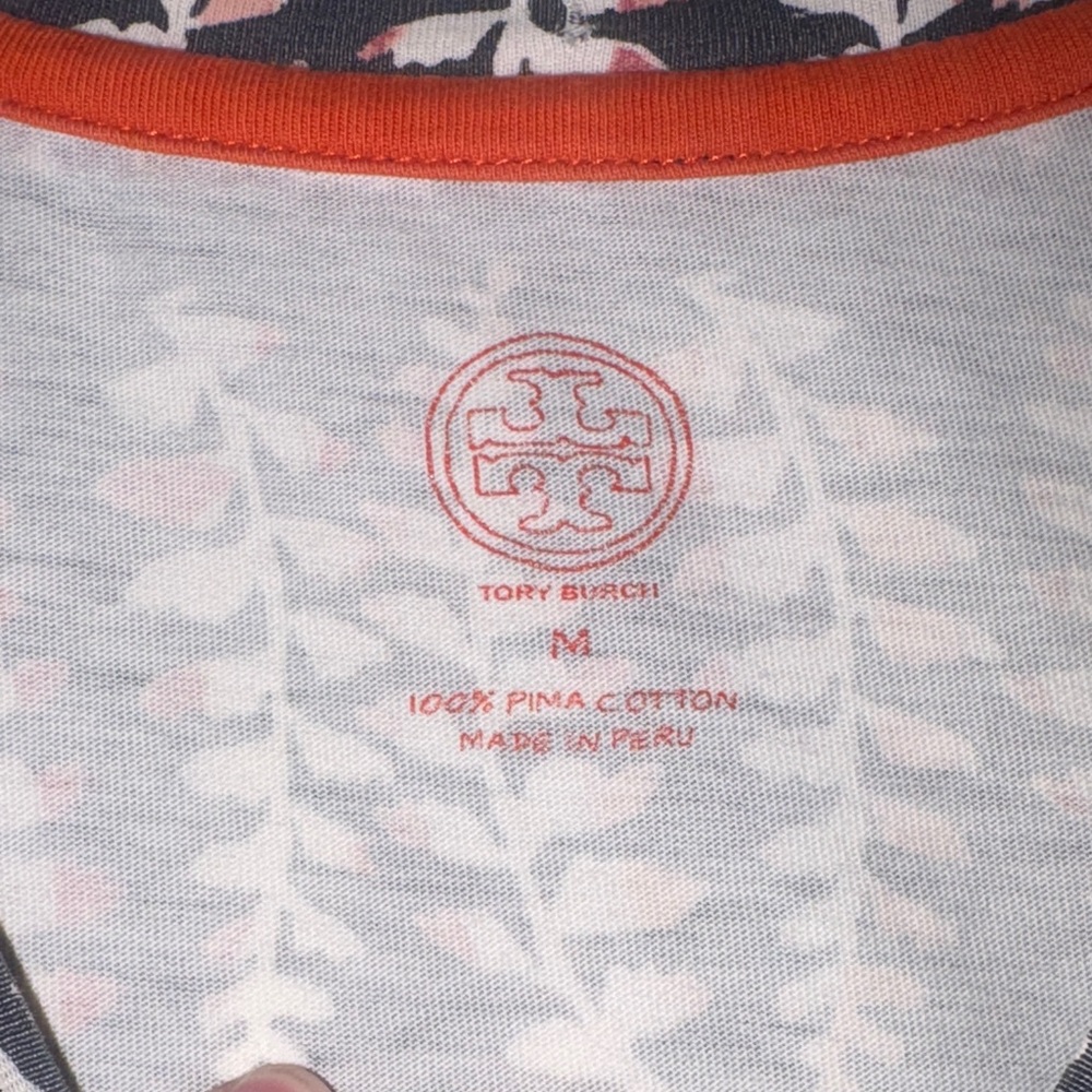 Tory Burch fern Patterned blue and rust T-Shirt cotton size M - Picture 6 of 9